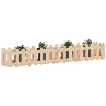 Garden Raised Bed with Fence Design - Solid Pine 200x30x30 cm