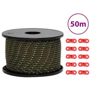 Durable Tent Guy Rope with Reflective Strips and Spanners - 50m