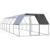 Outdoor Chicken Cage 3x12x2 m Galvanised Steel Colour silver and silver grey Size 3 x 12 x 2 m Model with partially-covered roof 