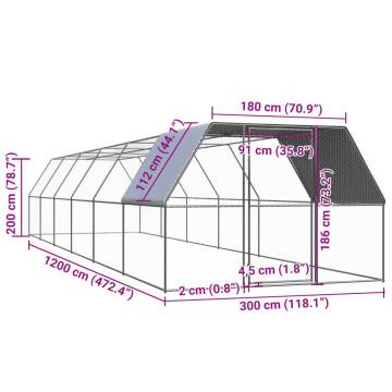 Outdoor Chicken Cage 3x12x2m - Galvanised Steel | HipoMarket