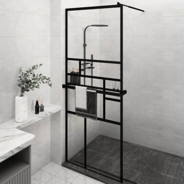 Walk-in Shower Wall with Shelf Black 80x195 cm | ESG Glass & Aluminium