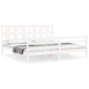 White Super King Size Bed Frame with Headboard - Solid Wood