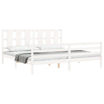 White Super King Size Bed Frame with Headboard - Solid Wood