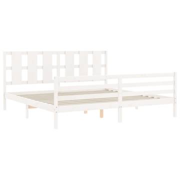 White Super King Size Bed Frame with Headboard - Solid Wood