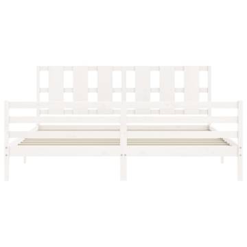 White Super King Size Bed Frame with Headboard - Solid Wood