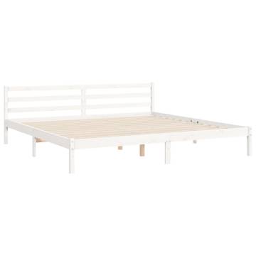 White Super King Size Bed Frame with Headboard - Solid Wood