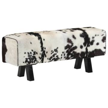 Stylish Black and White Bench - Real Goat Leather - 110x30x45 cm