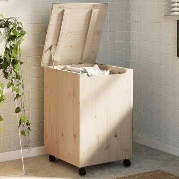 Laundry Basket with Wheels RANA - Solid Pine Wood - 45x45x64 cm