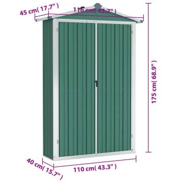 Garden Shed Green 116x45x175 cm - Durable Galvanised Steel