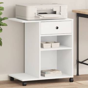 Printer Stand with Wheels - Modern White Storage Solution