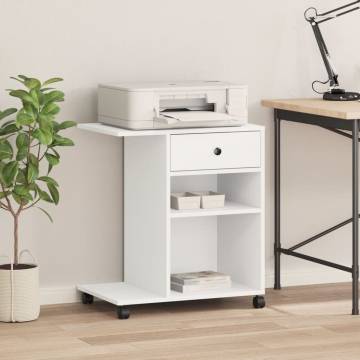 Printer Stand with Wheels - Modern White Storage Solution