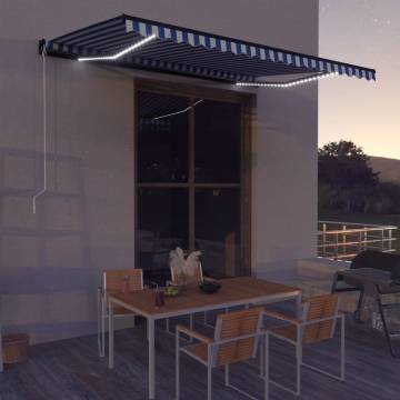 Manual Retractable Awning with LED - Blue & White 500x300 cm