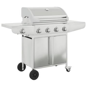 Gas BBQ Grill with 5 Burners - Silver Stainless Steel