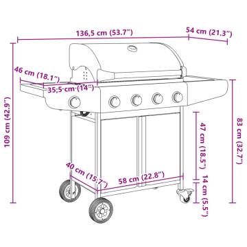 Gas BBQ Grill with 5 Burners - Silver Stainless Steel