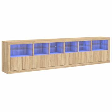 Modern Sideboard with LED Lights - Sonoma Oak 283x37x67 cm