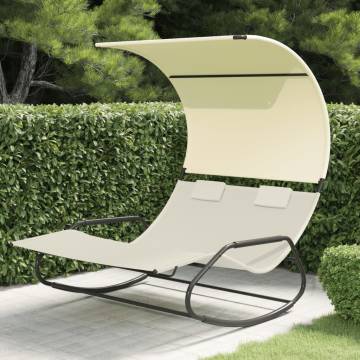 Rocking Double Sun Lounger with Canopy - Cream | HipoMarket