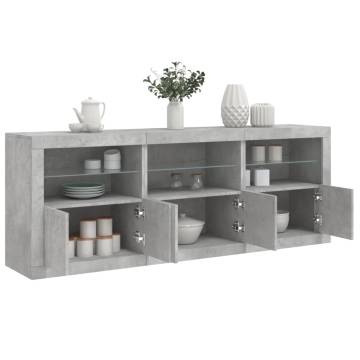 Modern Sideboard with LED Lights - Concrete Grey 181.5x37x67 cm