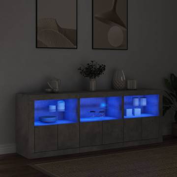 Modern Sideboard with LED Lights - Concrete Grey 181.5x37x67 cm