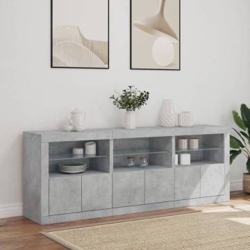 Modern Sideboard with LED Lights - Concrete Grey 181.5x37x67 cm