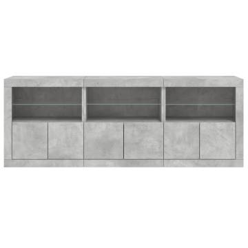 Modern Sideboard with LED Lights - Concrete Grey 181.5x37x67 cm