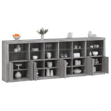 Modern Grey Sonoma Sideboard with LED Lights - 283x37x100 cm