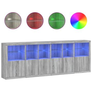 Modern Grey Sonoma Sideboard with LED Lights - 283x37x100 cm