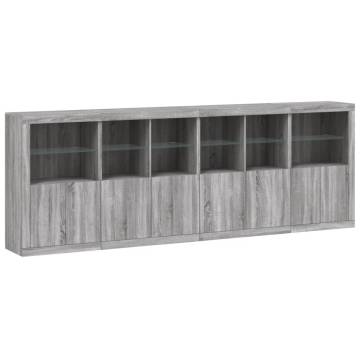 Modern Grey Sonoma Sideboard with LED Lights - 283x37x100 cm