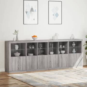 Modern Grey Sonoma Sideboard with LED Lights - 283x37x100 cm