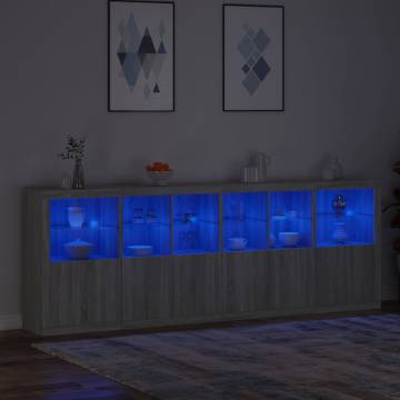 Modern Grey Sonoma Sideboard with LED Lights - 283x37x100 cm