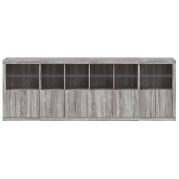 Modern Grey Sonoma Sideboard with LED Lights - 283x37x100 cm