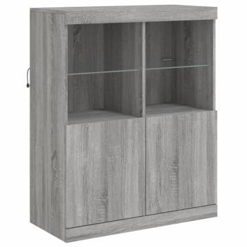 Modern Grey Sonoma Sideboard with LED Lights - 283x37x100 cm