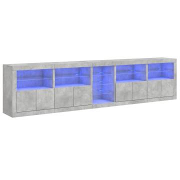 Modern Sideboard with LED Lights - Concrete Grey 283x37x67 cm