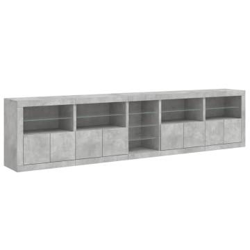 Modern Sideboard with LED Lights - Concrete Grey 283x37x67 cm