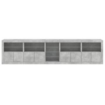 Modern Sideboard with LED Lights - Concrete Grey 283x37x67 cm