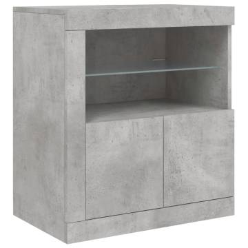 Modern Sideboard with LED Lights - Concrete Grey 283x37x67 cm