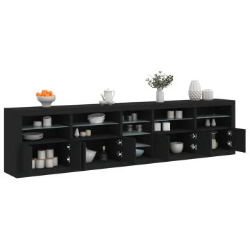 Modern Black Sideboard with LED Lights - 283x37x67 cm