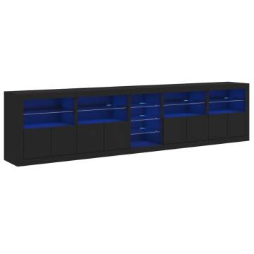 Modern Black Sideboard with LED Lights - 283x37x67 cm