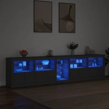 Modern Black Sideboard with LED Lights - 283x37x67 cm