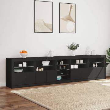 Modern Black Sideboard with LED Lights - 283x37x67 cm