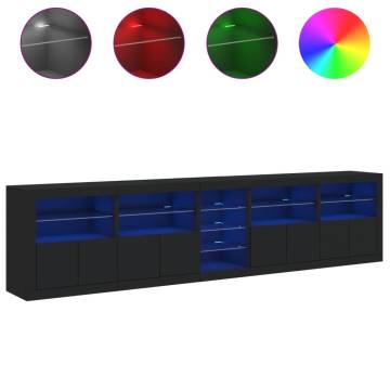 Modern Black Sideboard with LED Lights - 283x37x67 cm