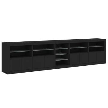 Modern Black Sideboard with LED Lights - 283x37x67 cm