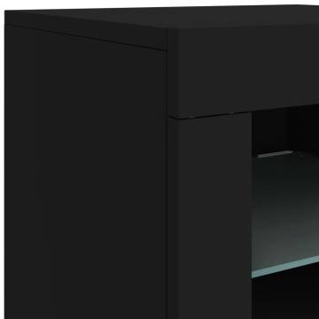 Modern Black Sideboard with LED Lights - 283x37x67 cm