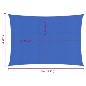 Sunshade Sail 3x5m Rectangular Blue - 160 g/m² HDPE