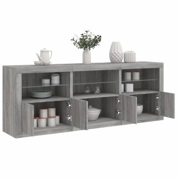 Modern Sideboard with LED Lights - Grey Sonoma 181.5x37x67 cm