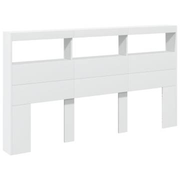 Stylish White Headboard Cabinet with LED - 180x17x102 cm