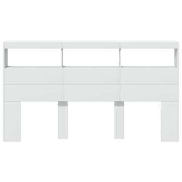 Stylish White Headboard Cabinet with LED - 180x17x102 cm