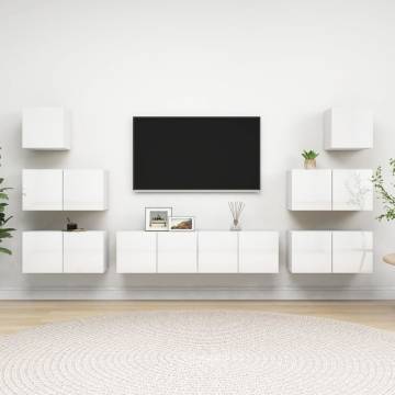 8 Piece High Gloss White TV Cabinet Set | Modern Living Room Decor