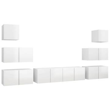 8 Piece High Gloss White TV Cabinet Set | Modern Living Room Decor