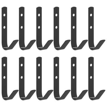 Black Steel J Shape Wall Hooks - 12 Pcs for Home Storage