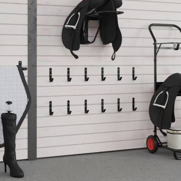 Black Steel J Shape Wall Hooks - 12 Pcs for Home Storage